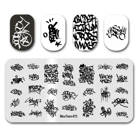 Newest Nail Stamp MouTeen073 American Letters Graffiti Nail Stamp Plates Manicure Set For Nail Art Stamping