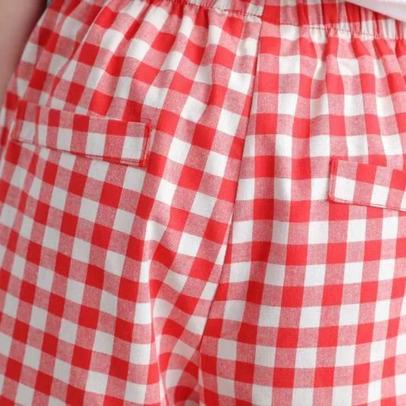 Women's Clothing Spring Summer Contrast Color Plaid Elastic High Waisted Pockets Trousers Trouser Suits Korean Fashion Pants