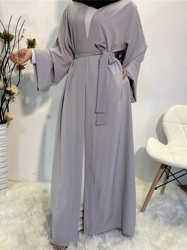 Eid Dubai Muslim Dress Women Modest Abaya Kaftans Abaya Evening Dresses Lace-up Pocket Long Robe Femme Musulmane Vestidos 2024