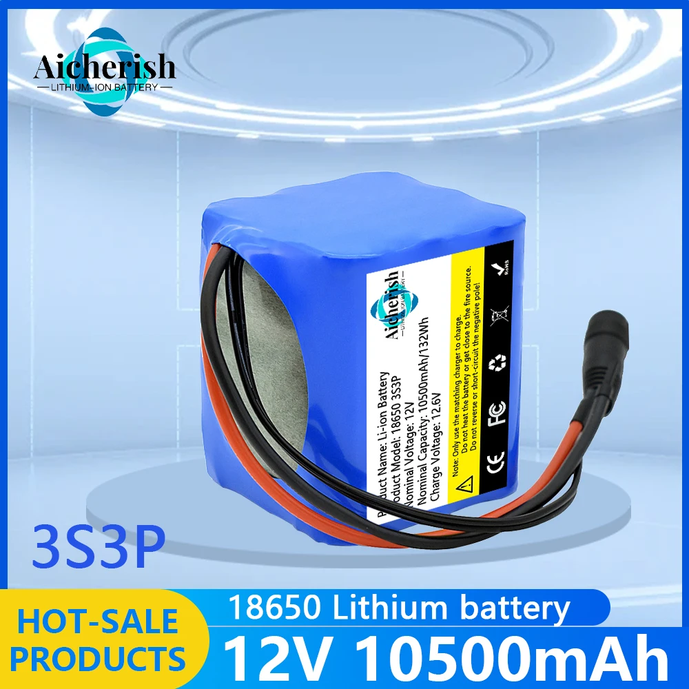 

Large Capacity 18650 3S3P 12V 10500mAh Lithium Ion Battery Pack,for Solar Lamp,Fish Feed Boat,Head Lamp Rechargeable Battery