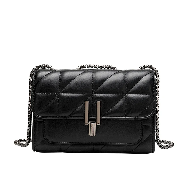 Classic Quilted Detail Square Bag, Solid Color Flap Shoulder Bag, All-Match Chain Bag