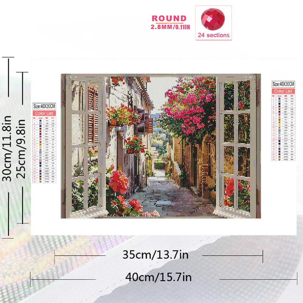 Momoart Diamond Mosaic Street Pattern for Adults Beginners DIY Diamond Painting Window Landscape Embroidery Wall Decoration