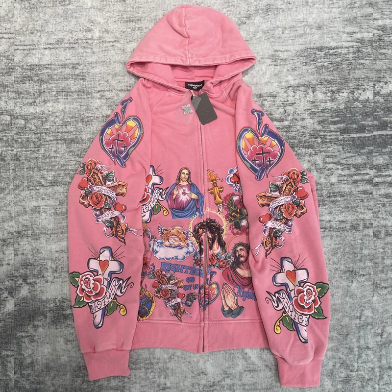 American Trend Righteous Hoodie Autumn Winter High Street Casual Printed Hooded Sweatshirt Men's Women's Loose Pullover