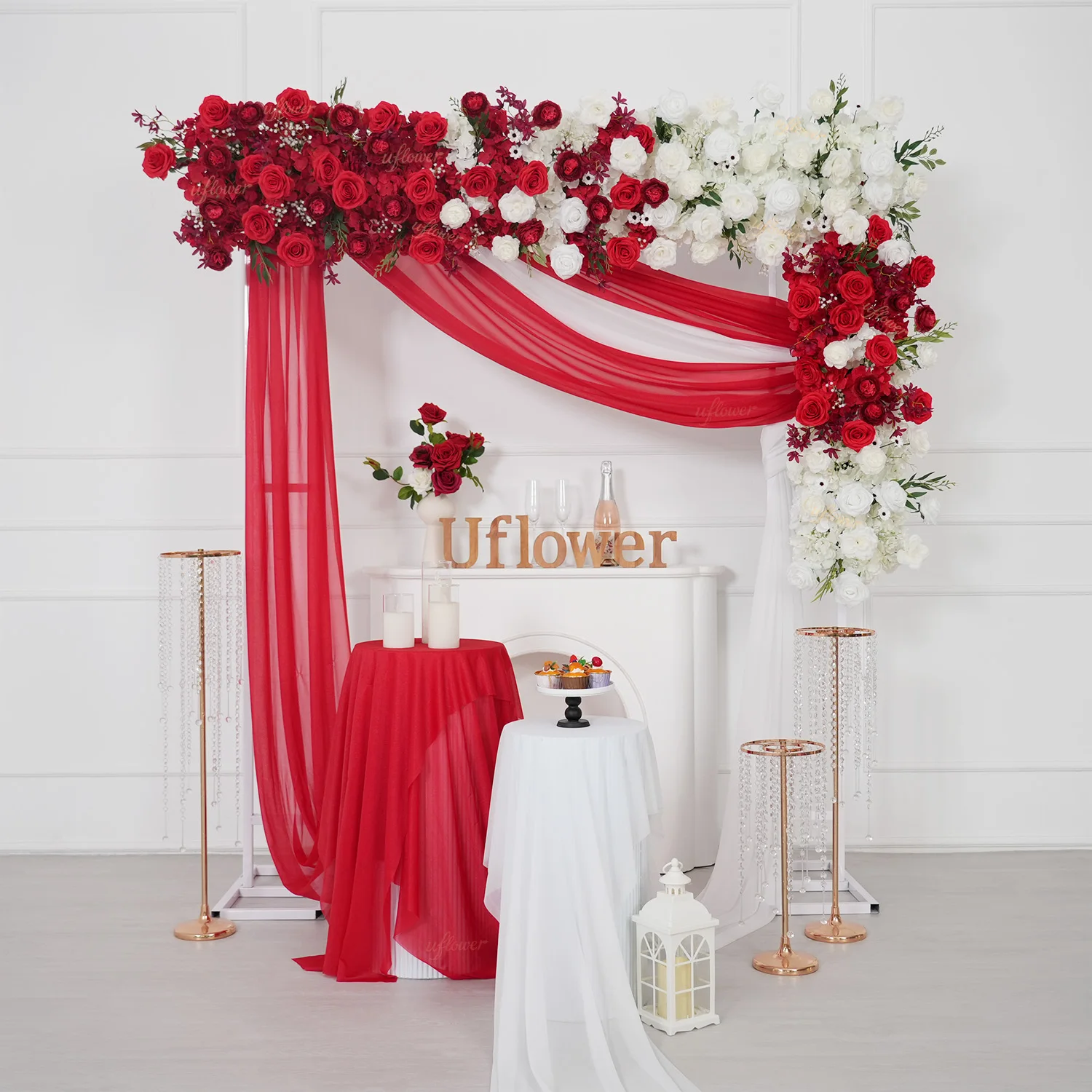 Uflower Luxury Artificial Rpse Flower Centerpiece Table Runner Floral Backdrop Wedding Decoration Home Garden Arrangement