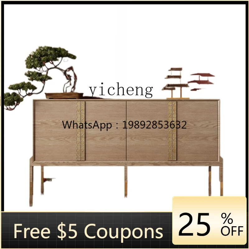 

Silent Style Solid Wood Entrance Cabinet Living Room Partition Sideboard Cabinet Japanese Style Log Style Locker