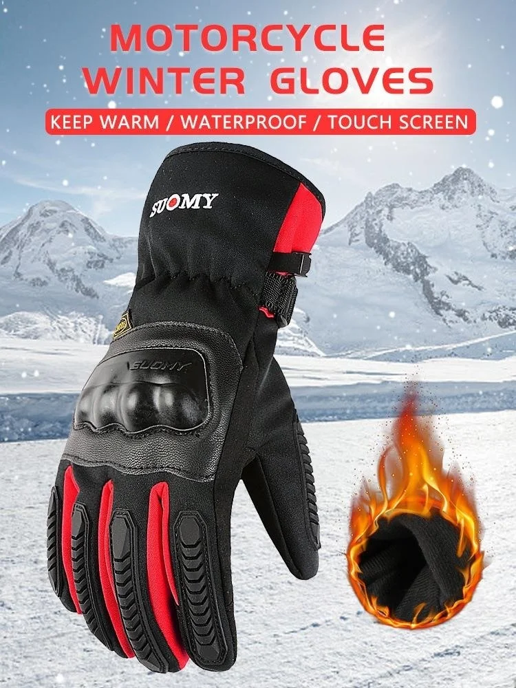 Men Winter Motorcycle Gloves Touch Screen Warm Wind Resistant Anti Slip Protective Gloves For Scooter Outdoor Cycling Sports