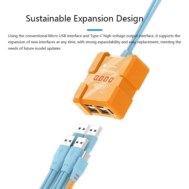 SUNSHINE iBoot-D 8V Kabel zasilający wysokiego napięcia Wyświetlacz cyfrowy Wyjście typu C Podwójne akumulatory dla iPhone 6S-15PM i Android