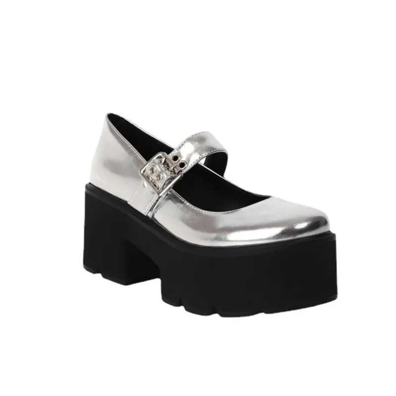 Neue Damen-Mary-Jane-Schuhe mit runder Spitze, Leder, dicke Sohle, Plattform, hoher Absatz, rutschfest, bequem, Retro-Mode für Büro, Freizeit