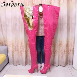 Sorbern dostosowane Slim Fit niebieskie buty damskie Uk zakolanówki obcasy platformy okrągłe Toe Sissy Boy rozmiar EU33-48