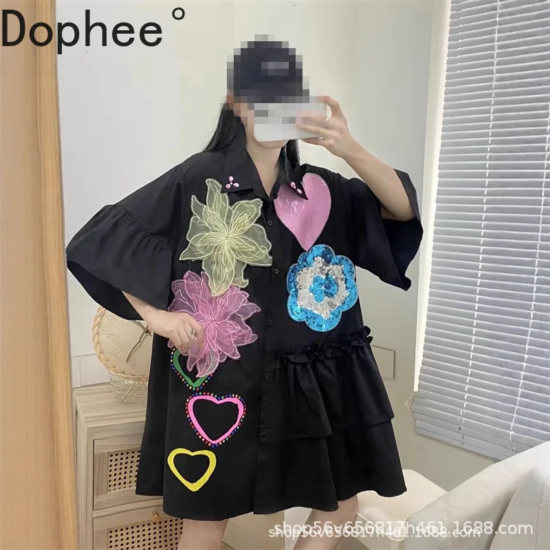 

Модные женские блузки, новые весенне-летние элегантные однобортные кардиганы с расклешенными рукавами, топ с бисером и цветами, повседневные рубашки