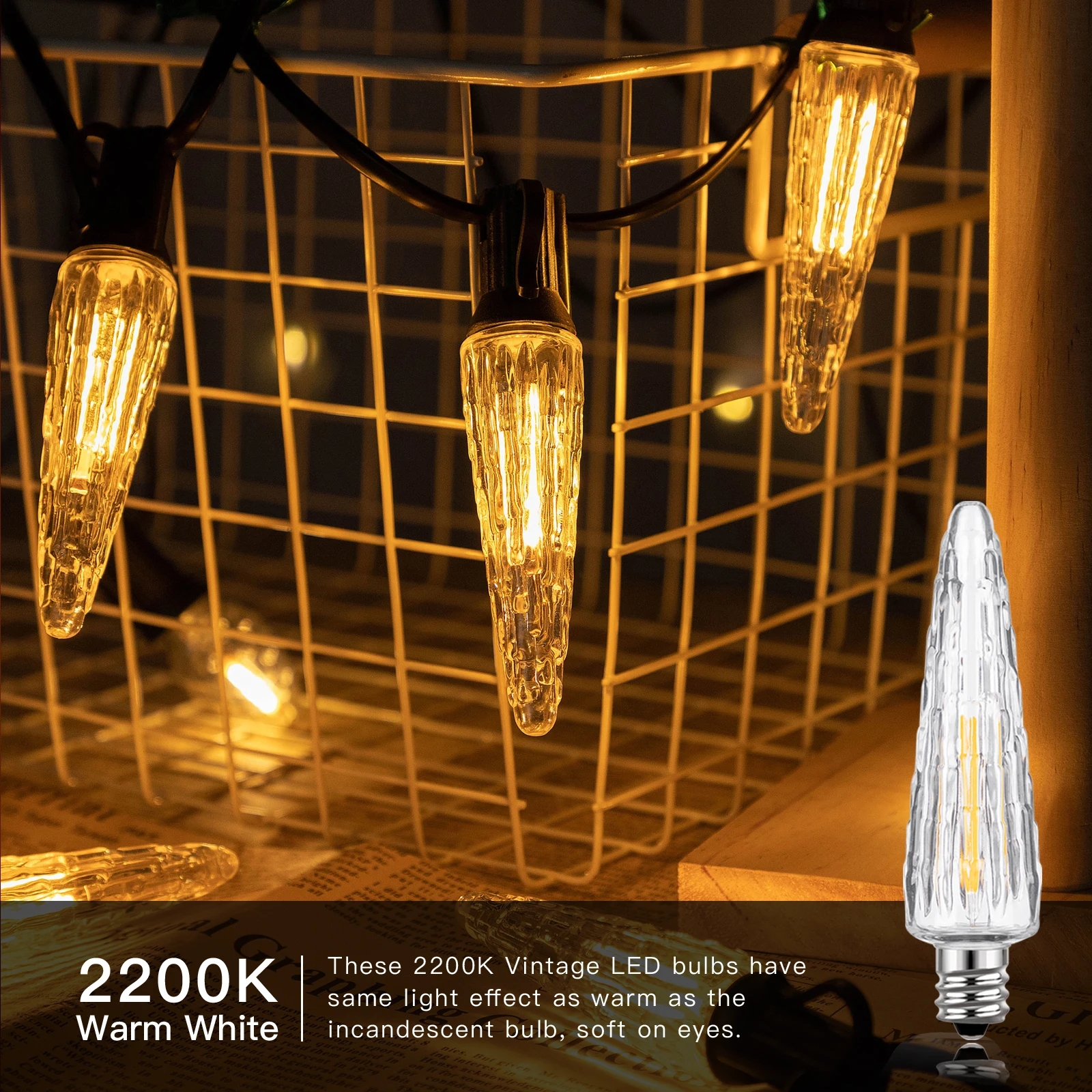 Lâmpada LED de plástico inquebrável, árvore de Natal, guarda-chuva, decoração regulável, lâmpadas Edison ao ar livre, base E27, 1W, 2200K, 25pcs