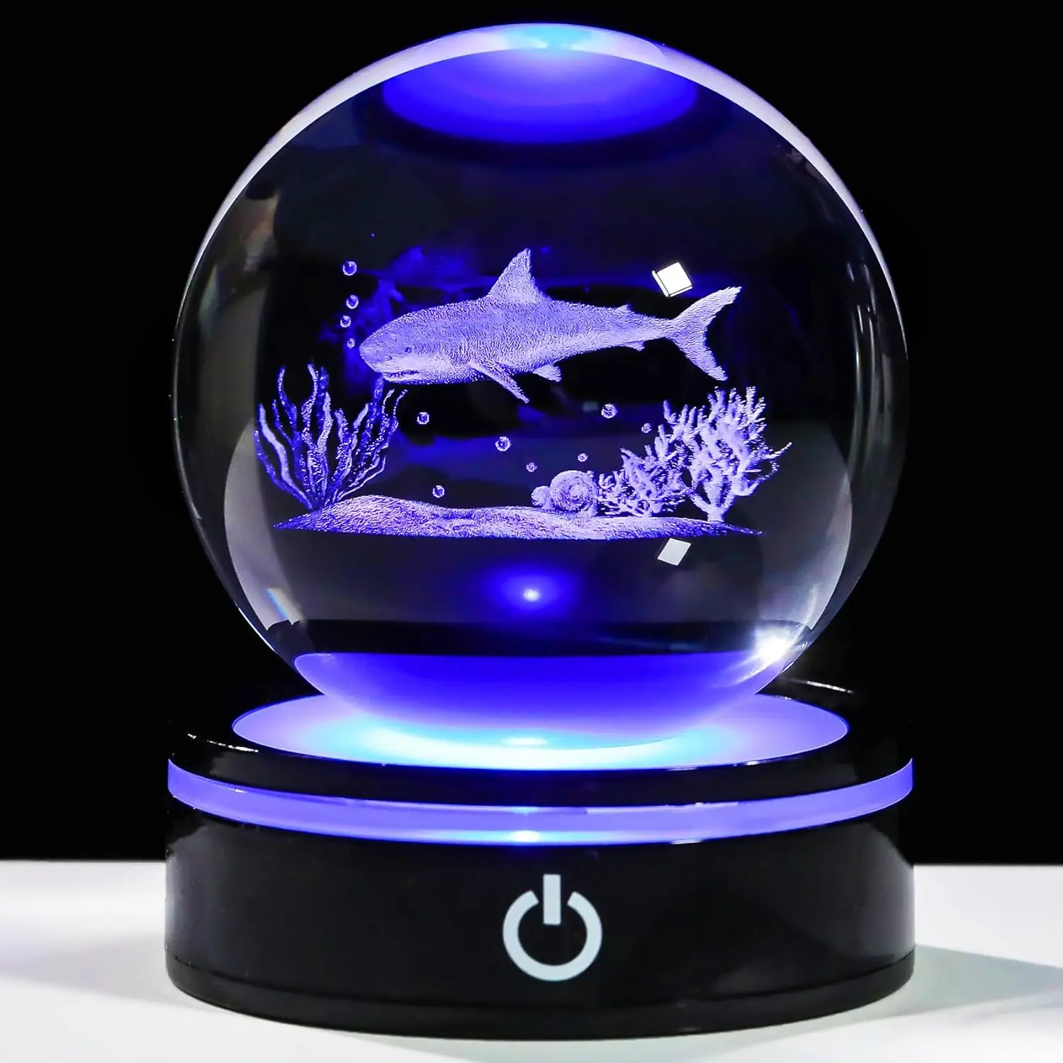 

3D Shark Figurine Crystal Ball with Colorful Light Base Shark Gifts for Women Men Shark Lovers on Christmas Birthday Home Decor