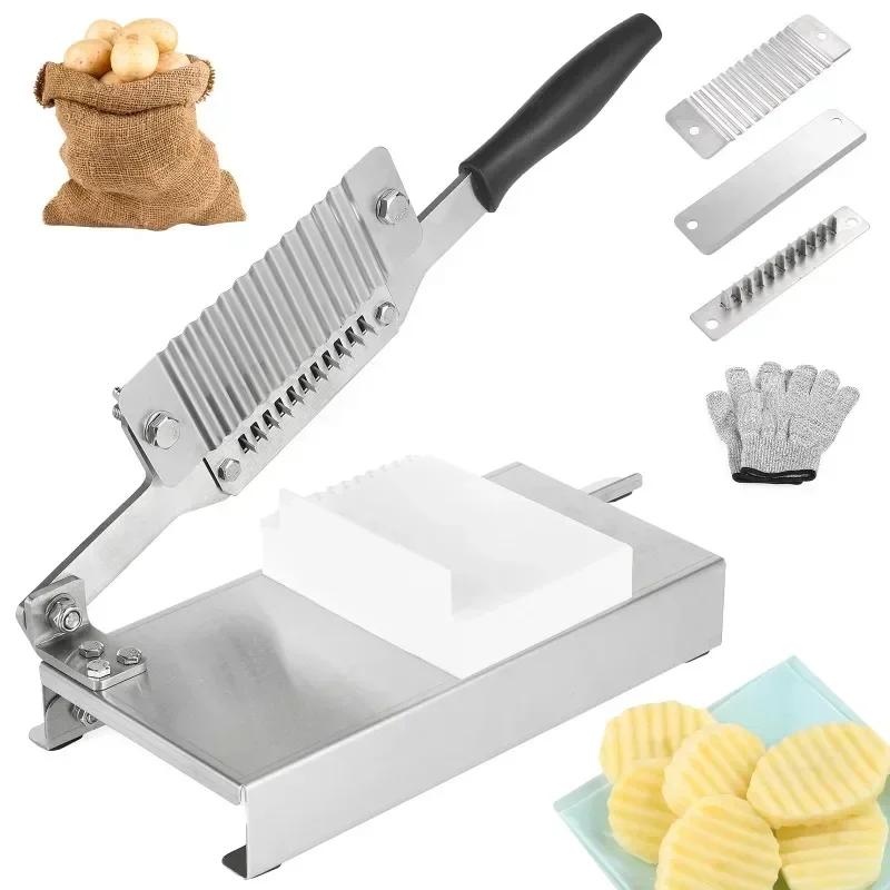 Stainless Steel Potato Chip Slicer Dough Vegetable Fruit Crinkle Wavy Chopper Knife Cutter Manual French Fry Maker