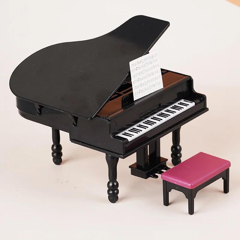 Dollhouse Piano and Chair Upright Grand Piano Furniture Simulation Furniture Mini Model Shooting Props Home Decor Decoration