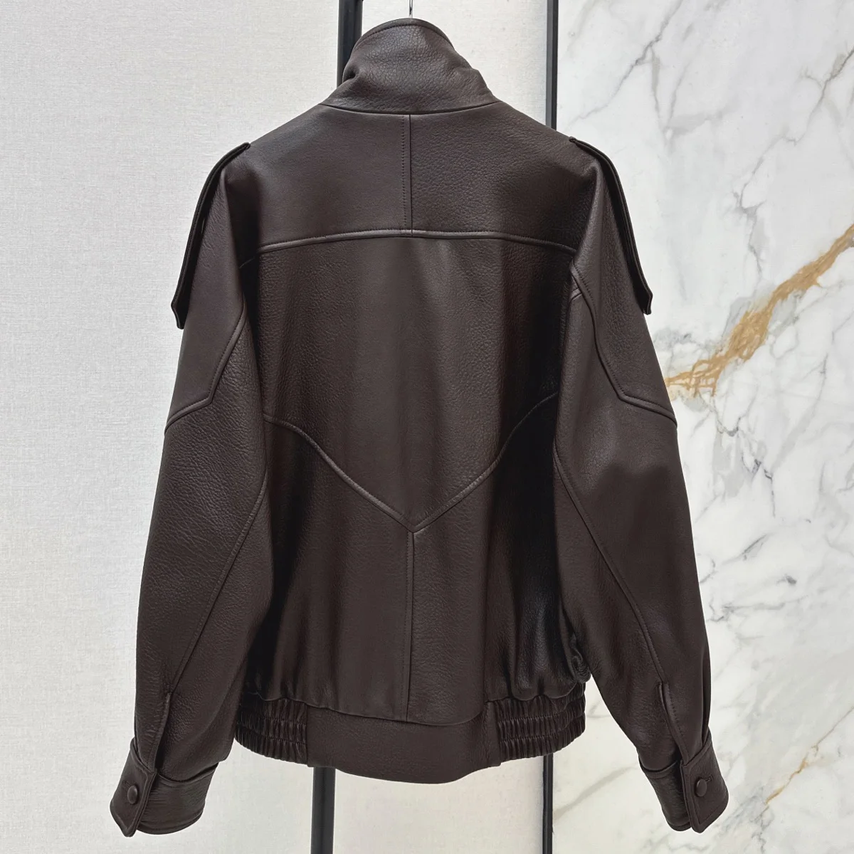 High Quality Women Loose Stand Collar Jacket Shoulder Strap Pocket Elastic Hem Casual Outerwear lyt26729102