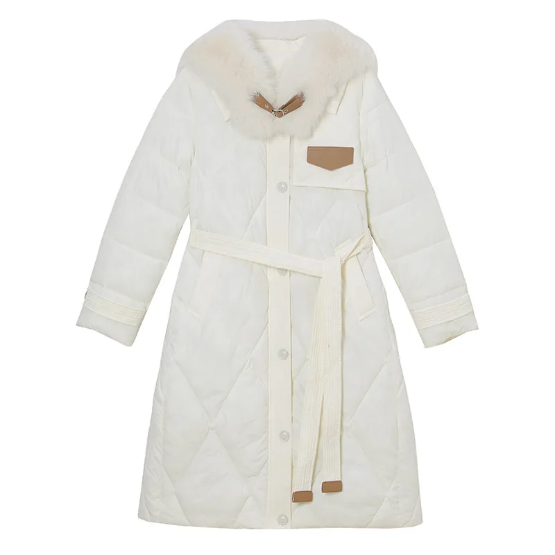 Oversize Women Parkas Coats Maxi Long Jacket Belted Solid Fur Collar Single Breasted Loose Office Lady Casual 2025 Autumn Winter