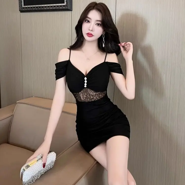 Nightclub Women's Sexy Low-cut Backless Off-shoulder Dress Bodycon Mini Skirt