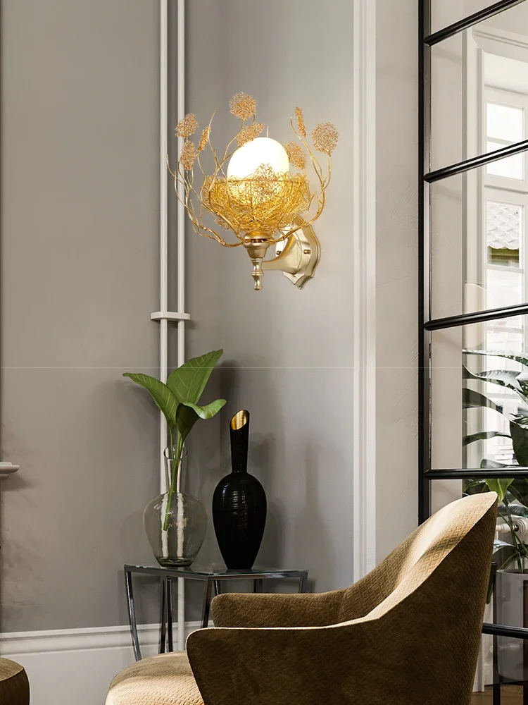 

Creative Bird Nest Glass Egg LED Wall Lamp Designer Sconce for Kids Bedroom Restaurant Cottage Decor
