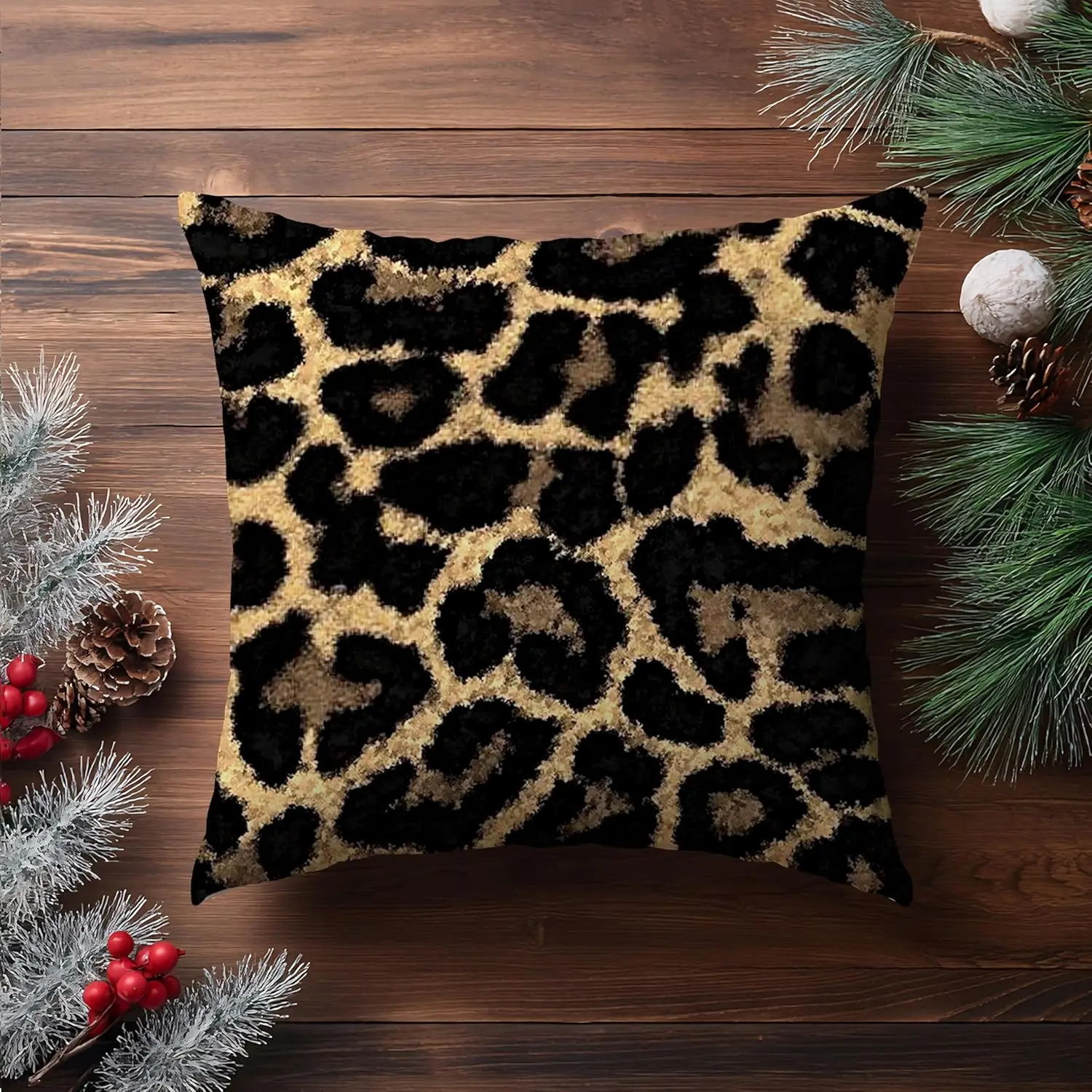 Luxury Gold Leopard Print Pillowcase Cushion Cover Boho Animal Print Throw Pillow Home Decor Black and Gold Accent 45x45cm