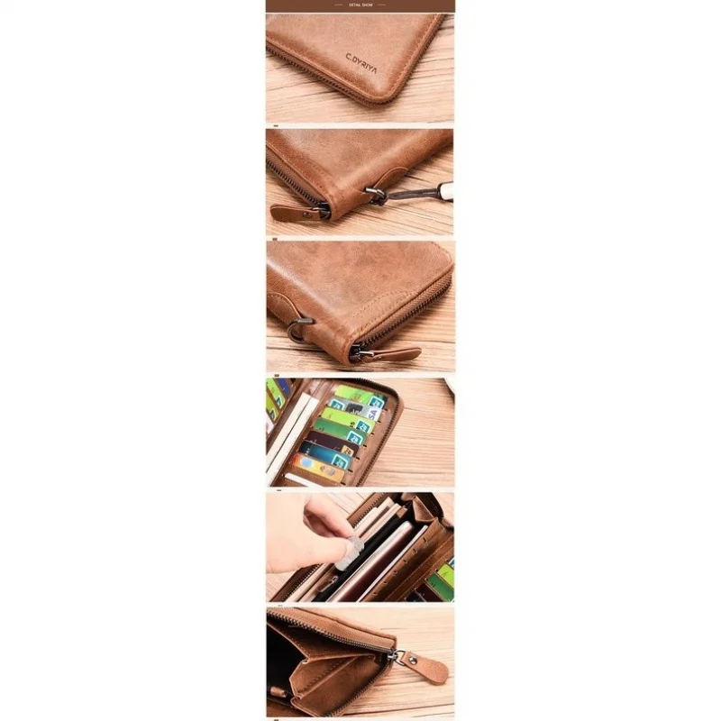 Men's Long Zipper Wallet High Quality Pu RFID Blocking Business Purse Moneybag Clutch Bag Card Holder