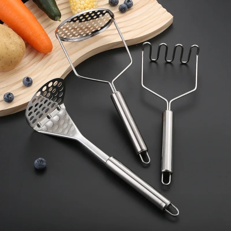 Stainless Steel Potato Masher Manual Fruit Vegetable Pressure Mud Machine Kitchen Children Food Crusher Complementary Gadget
