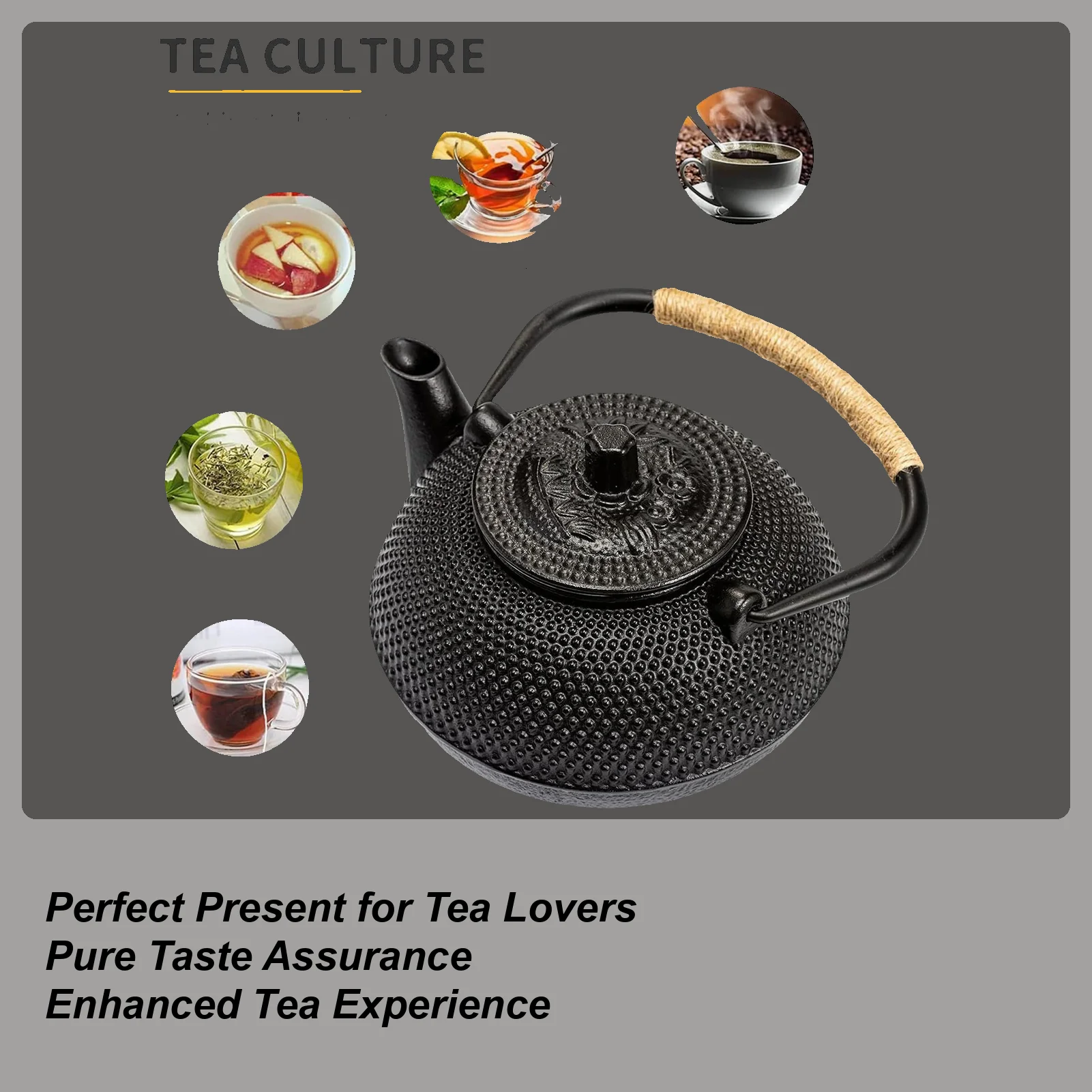 

Cast Iron Teapot Enameled Interior For Brewing Boiling Stove Top Kettle Home Kitchen Restaurant Induction Cooker Camping