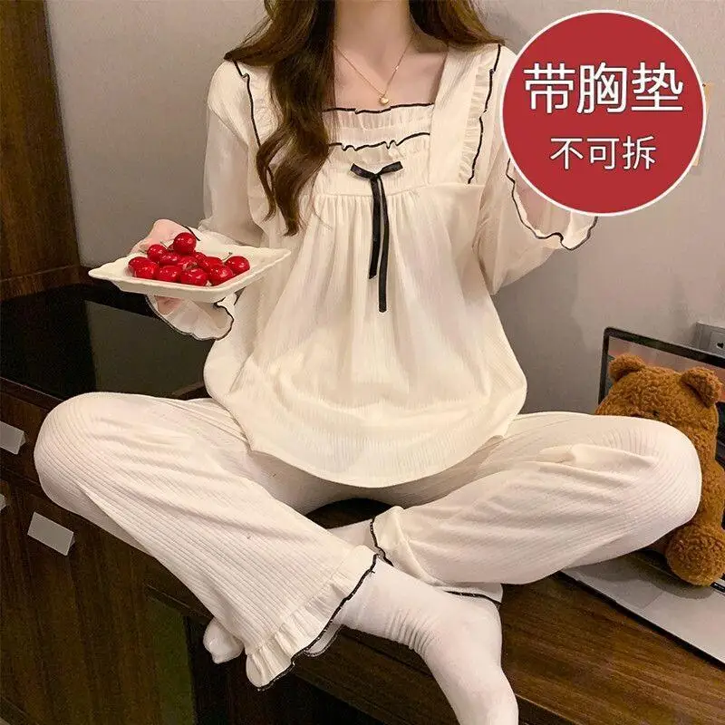 

New Ins Style Sweet Print Long Sleeve Sleepwear Set Women's Spring Autumn Hot Sale Trendy Home Pants Home Set Comfortable