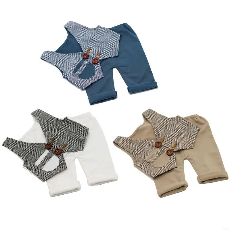N80C Newborn Baby Boys Gentleman's Plaid Vest Shorts Costume Prop Outfits