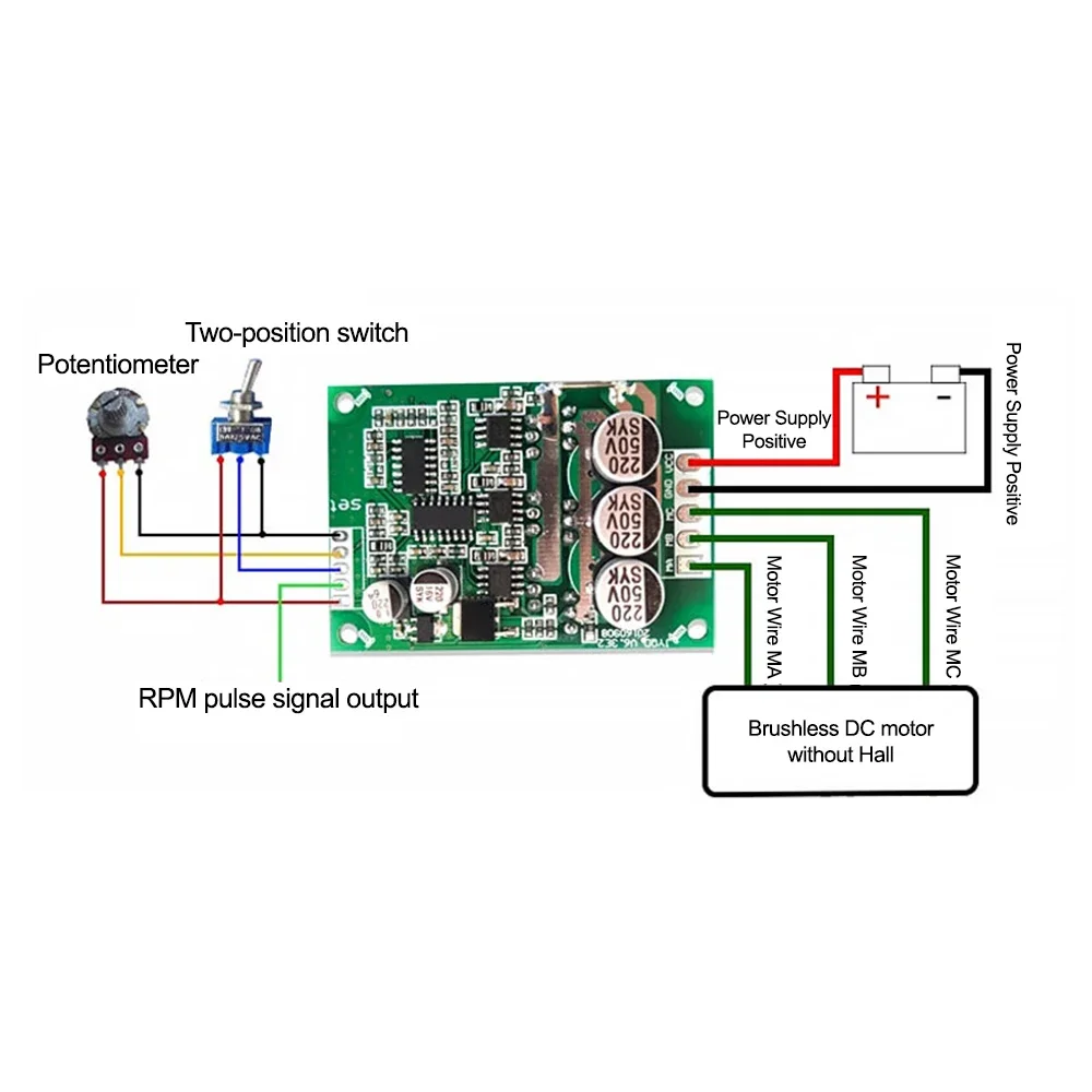 500W 15A Brushless No Hall Motor Driver Board DC12-36V Speed Control Forward Reverse High Power Controller Motor Driver Module