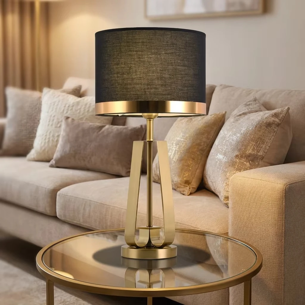 

&c Contemporary Nordic Style Lighting Gold Metal Base and White Fabric Table Lamp for Hotel Office Bedroom Home Decoration