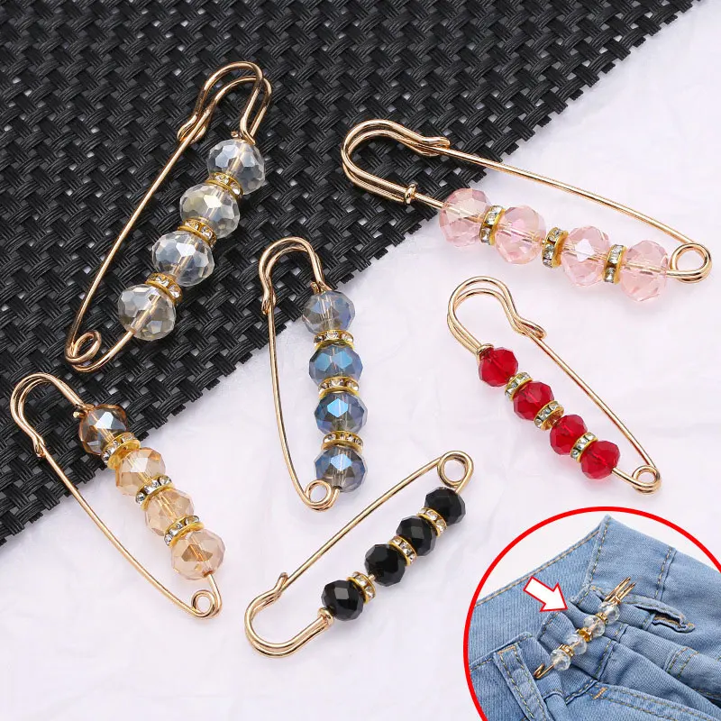 5/1PCS Heavy Duty Safety Pins Pearl Detachable Metal Fastener Brooch Reduce Waist For DIY Crafts Clothing Dress Jean Accessories