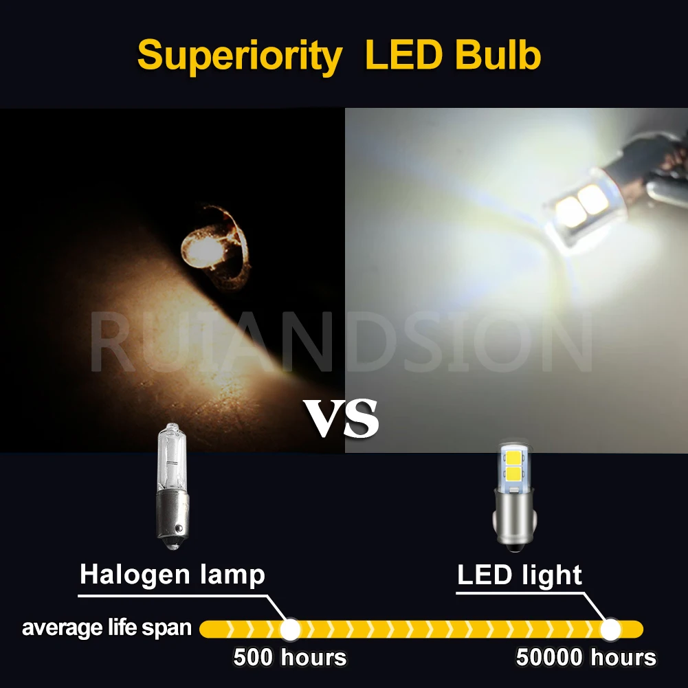 10Pcs 200Lm Ba7s T7 Led Bulb Instrument Panel Lamp Car Motorcycle Dashboard Replacement 12V Blue White Amber 4300K Green Red