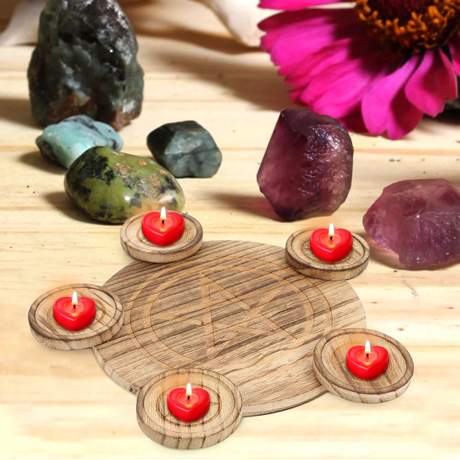 

Five Pointed Wooden Holder For Wedding Decoration Candlestick Wood Stand Desk Decor Household Display