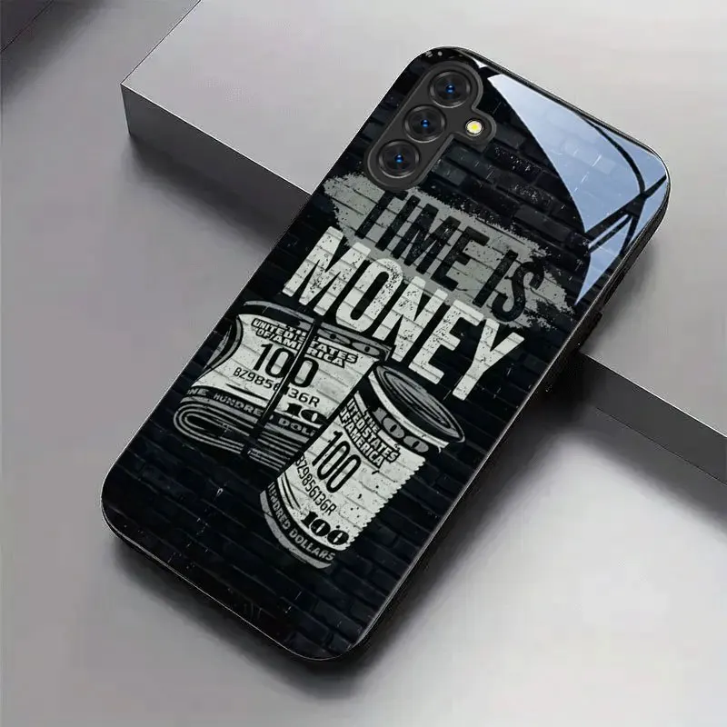 

Wall Money Text New Black Tempered Glass Phone Case for Samsung Galaxy S26/S25/S24/S23 Ultra /S22 Ultra/S20 Ultra/56/A72/A73 5G