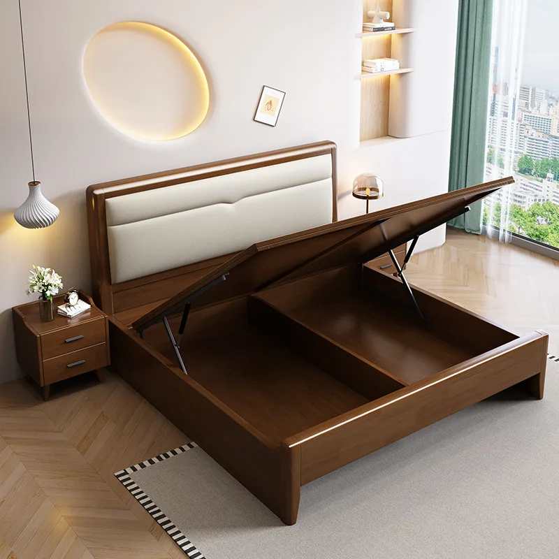 Nordic solid wood bed soft bag double home master bedroom modern simplicity
