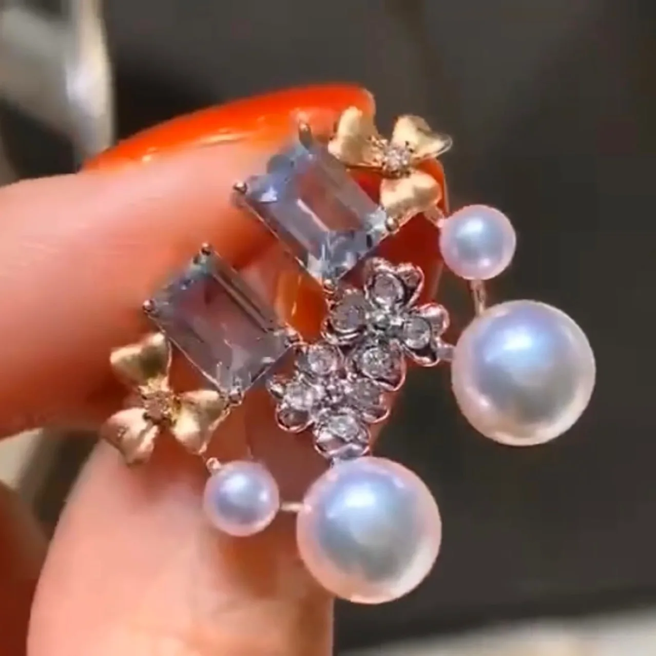 Transparent Blue Zircon Natural Pearl Earrings 925 Silver Strong Light Freshwater Pearl Earrings Niche Design