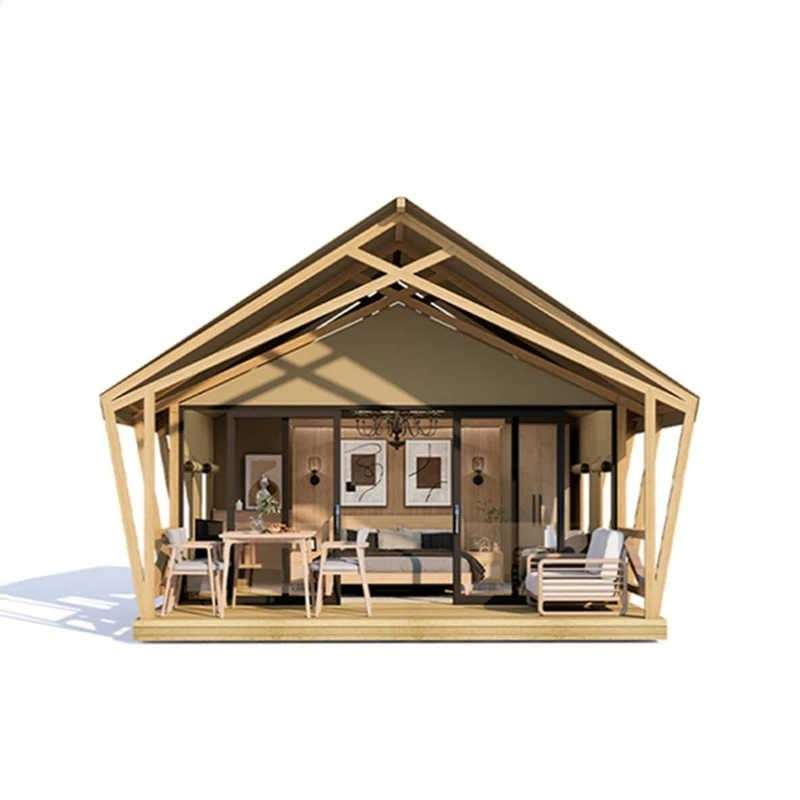 Luxury Outdoor Easy Setup Square Wood Pole Large Space Safari Tent
