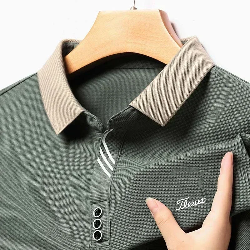 Autumn Long Sleeve Golf T-shirt Men with Clothing New Casual Shirt Solid Color Simple Polo Shirt Men