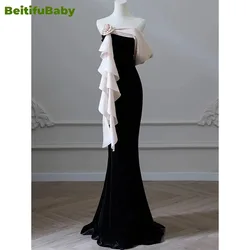 BeitifuBaby 2024 Elegant Evening Dress for Women Vestidos Light Luxury Sequins Strapless Slimming Fishtail Banquet Gown Dresses