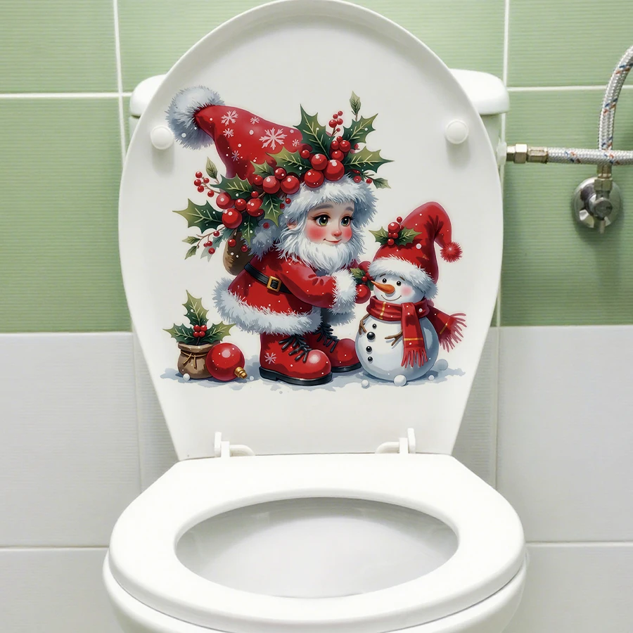 1pc Christmas Snowman Toilet Seat Decal Removable PVC Bathroom Decor For Bedroom Living Room Bathroom Decoration Toilet Sticker