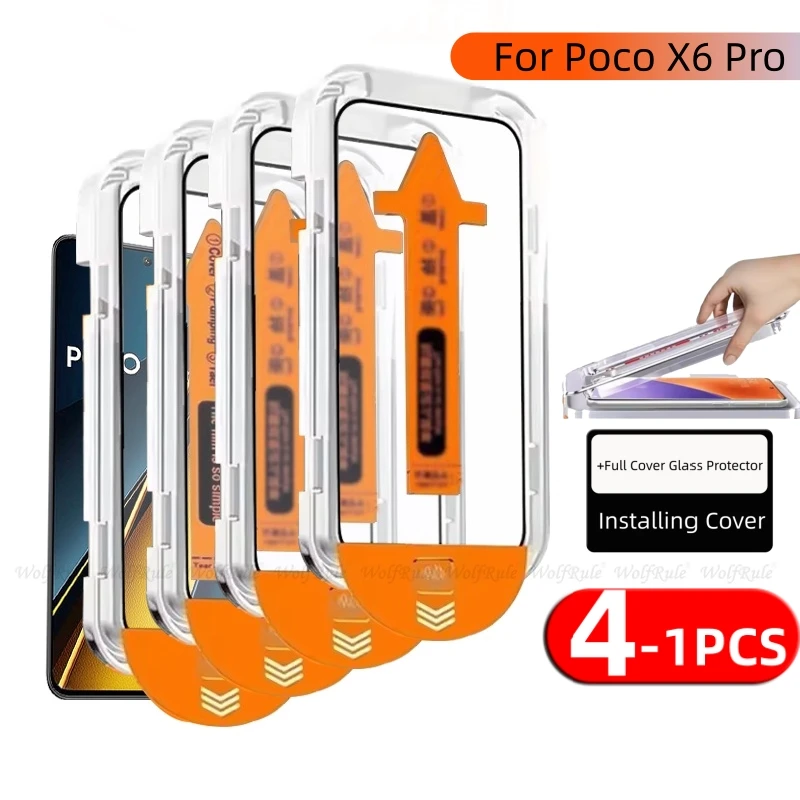 4/3/2/1 Stück für Poco X6 Pro Glas Xiaomi Poco X6 Pro Panzerglas 9H Vollflächiger Kleber Staubfreier Displayschutz für Poco X6 Pro