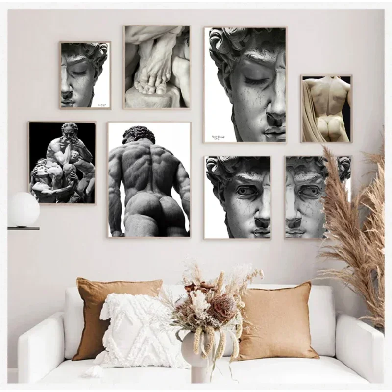 Nordic Black And White Famous Paintings Wall Art David Head Body Sculpture Posters And Prints Living Room Decoration Gifts