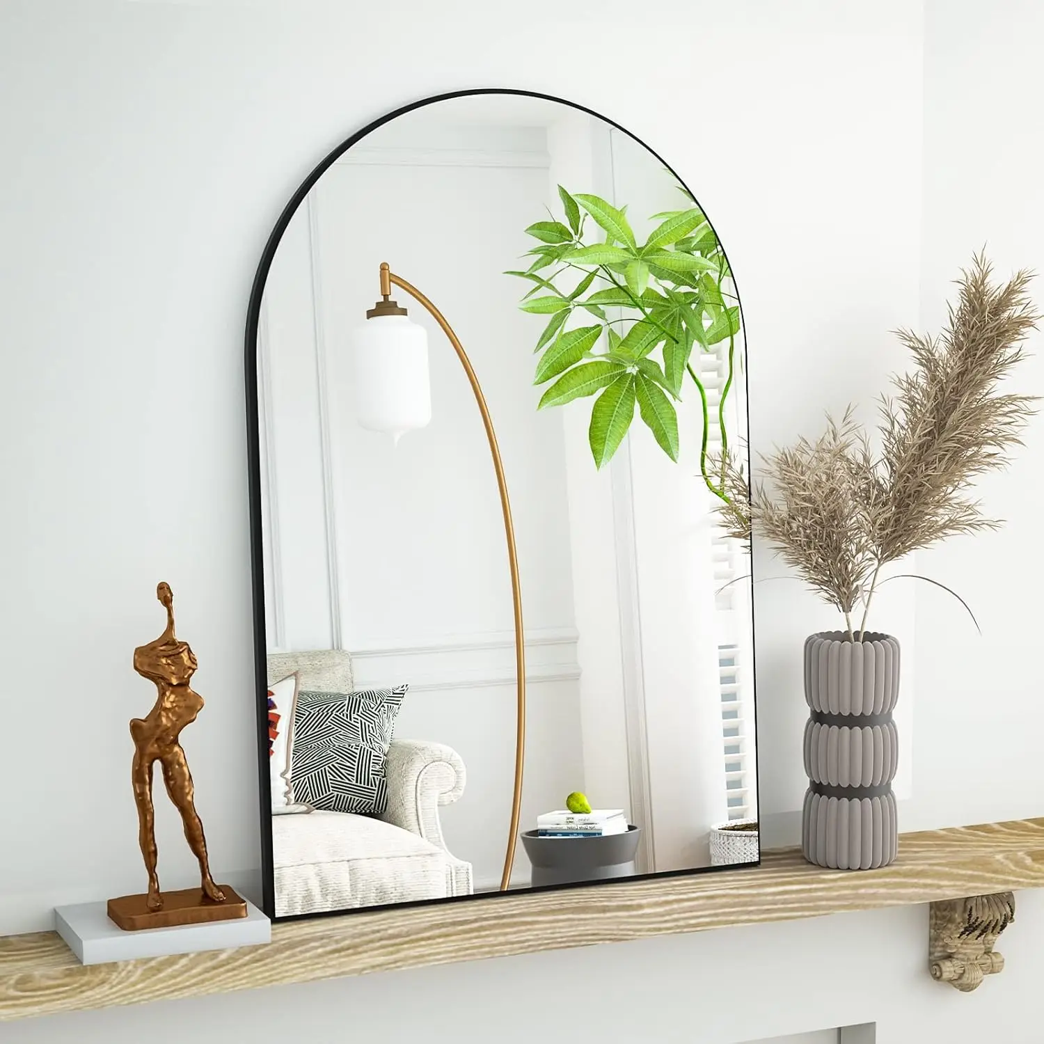 

Black Arch Mirror - Aluminum Alloy Frame Bathroom Mirror Living Room, Bedroom, Bathroom and Entryway