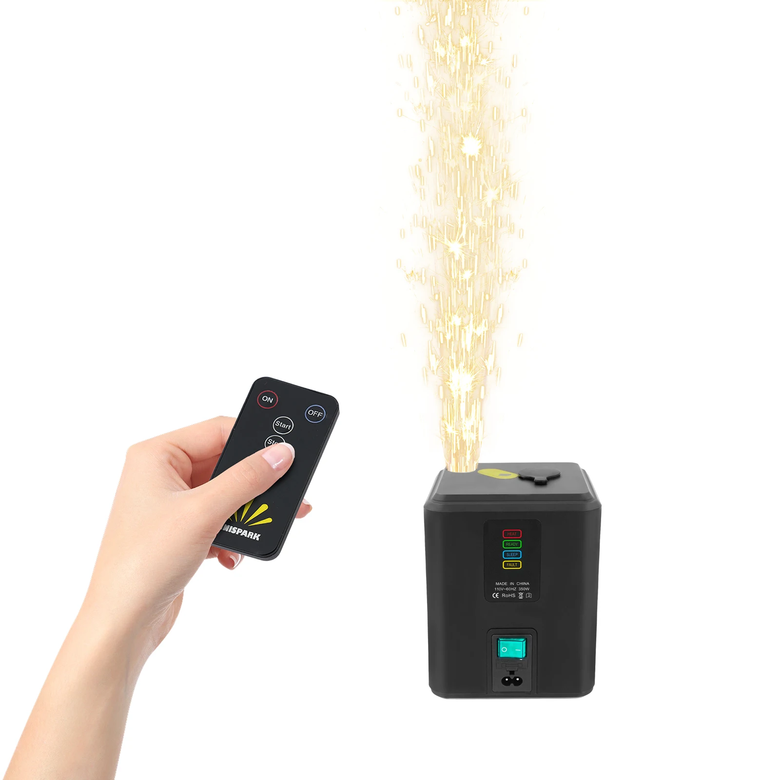 Mini Cold Spark Machine, 350W Stage Effect Lighting with Remote Control, ABS Floor Standing Visual Effect Device for DJ Weddings Parties Concerts view 7