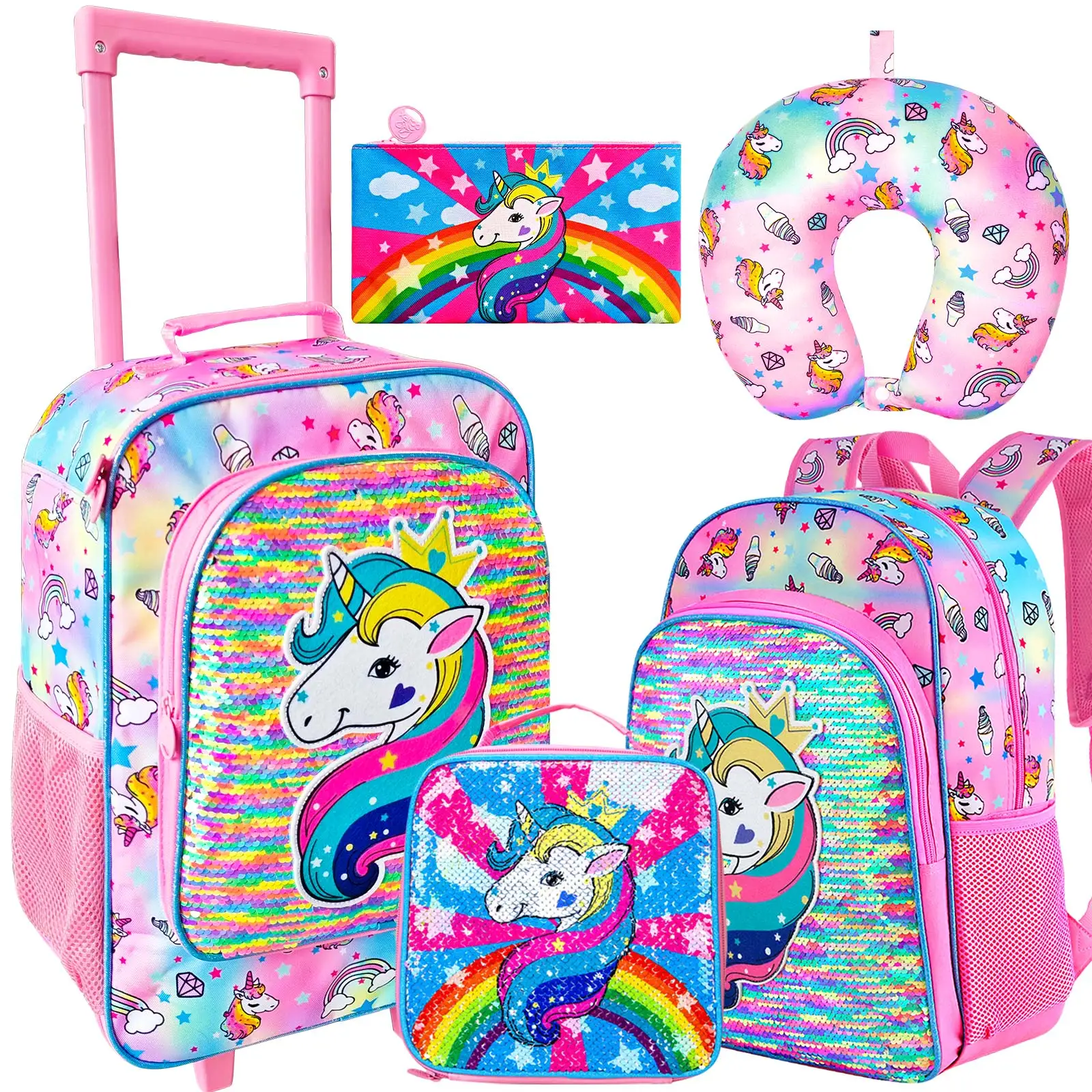 

5PCS Kids Suitcase with Wheels for Girls and Boys, Rolling Carry on Luggage for Toddler Children