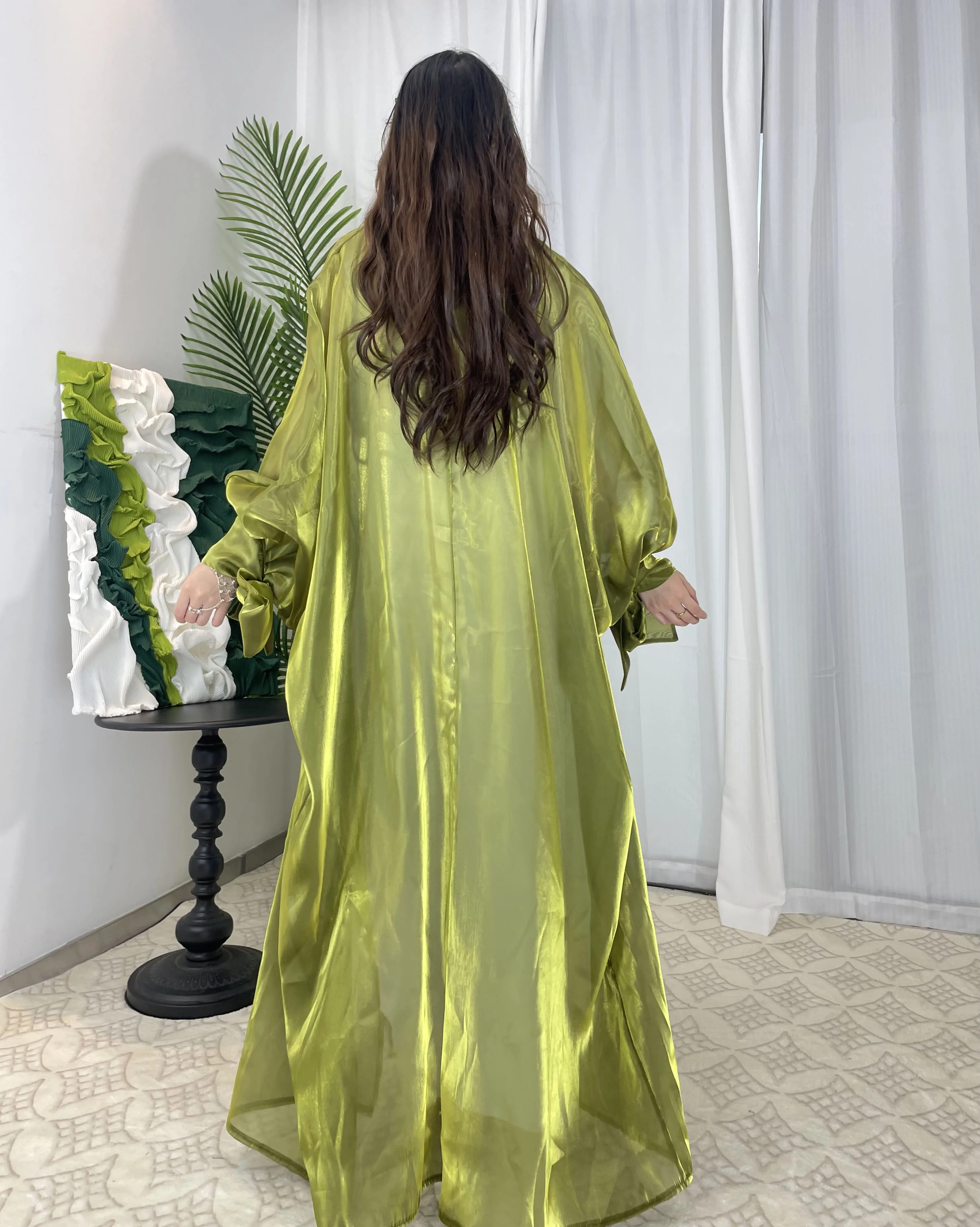 Open Abaya Organza Abaya Glanzende Zijde Abaya Moslim Lange Vrouwen Jurk
