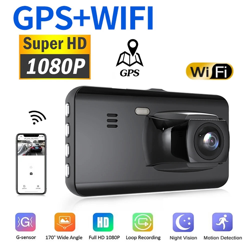 Car DVR WiFi Full HD 1080P Dash Cam Rear View Reversing Camera Drive Video Recorder Night Vision Dashcam Camera GPS Black Box