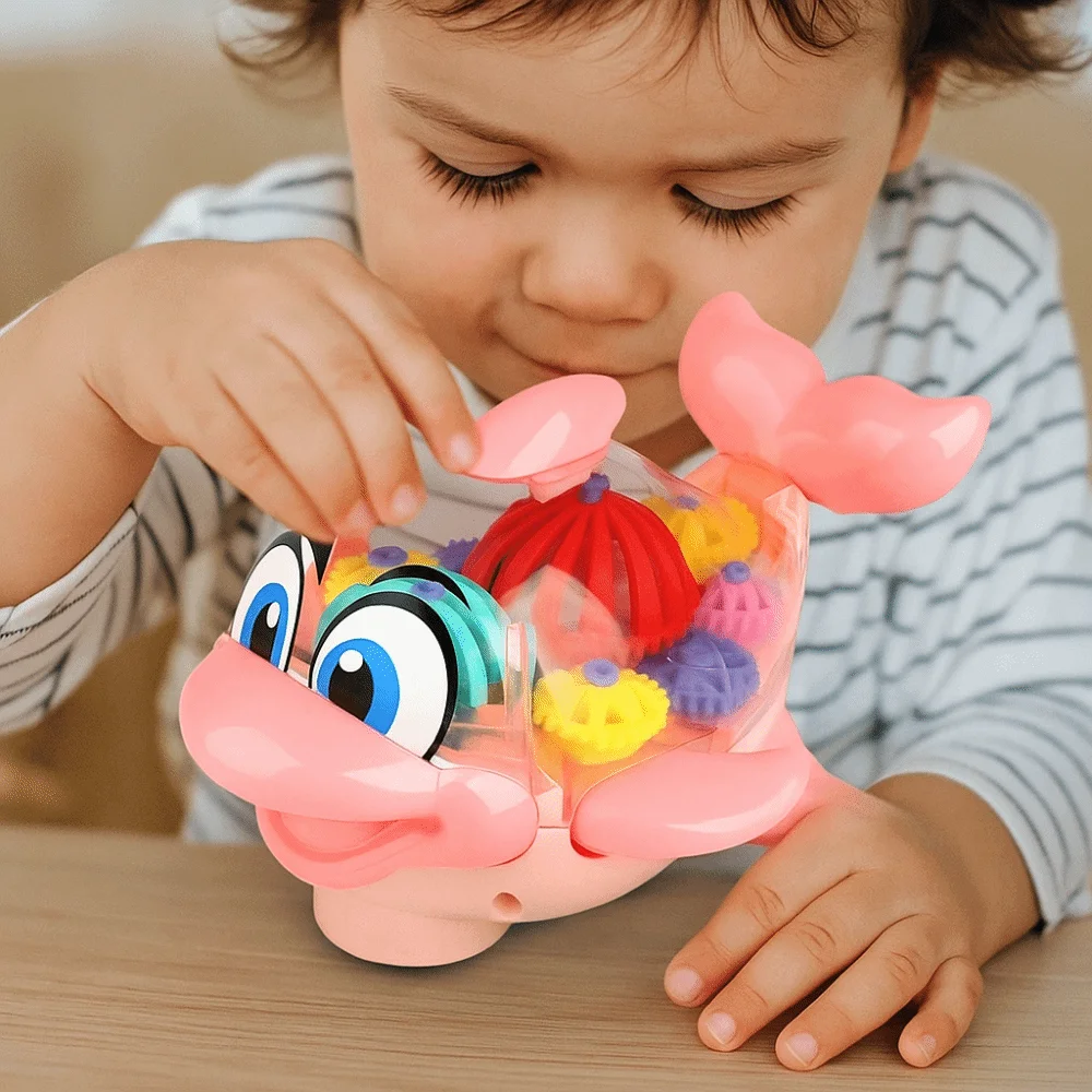 Giocattolo delfino illuminato a LED Musica leggera elettrica Ingranaggio meccanico Creatura marina Giocattolo Decorazione Simulazione di apprendimento Giocattolo di animali marini