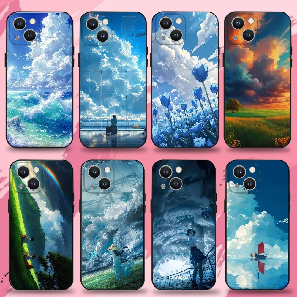 

Colorful Sky Cloud Phone Case For iPhone 16,15,14,13,12,11 Plus,Pro Max,XS,X,XR,SE,Mini,8,7,Soft Silicone Black Cover