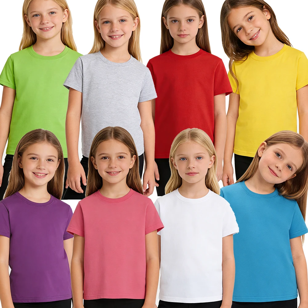 Boys Girls Solid Cotton T Shirt 2-14Y Kids Short Sleeve Plain Tees Children School Daily Basic Tops Summer Baby Clothes